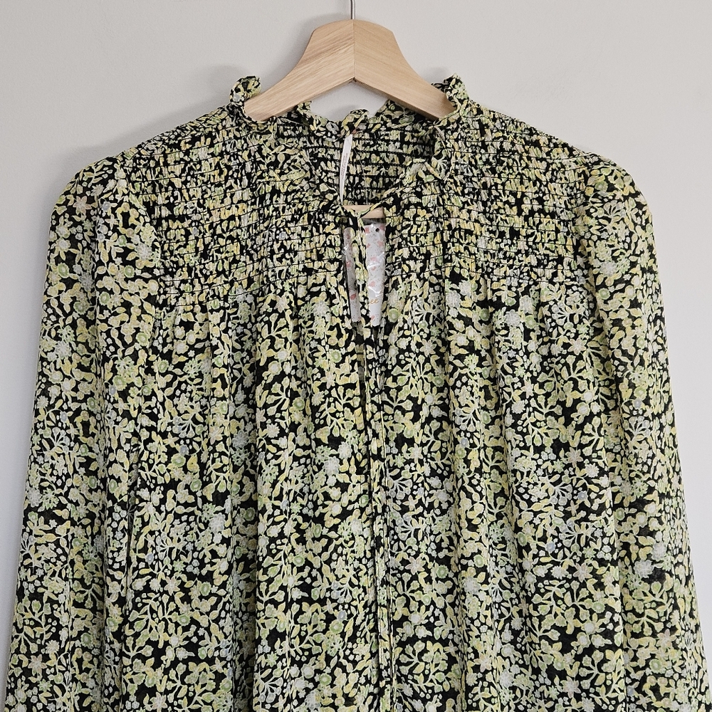 Free People Lela Floral Smocked Ruffle Blouse Floral XS - Picture 5 of 12